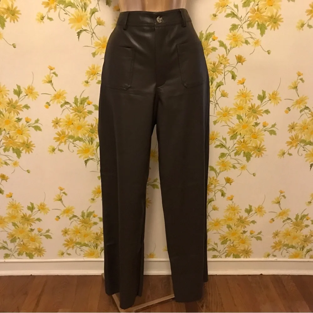 NWT Faux leather High waist wide leg  pants Dark brown size M - Picture 14 of 16